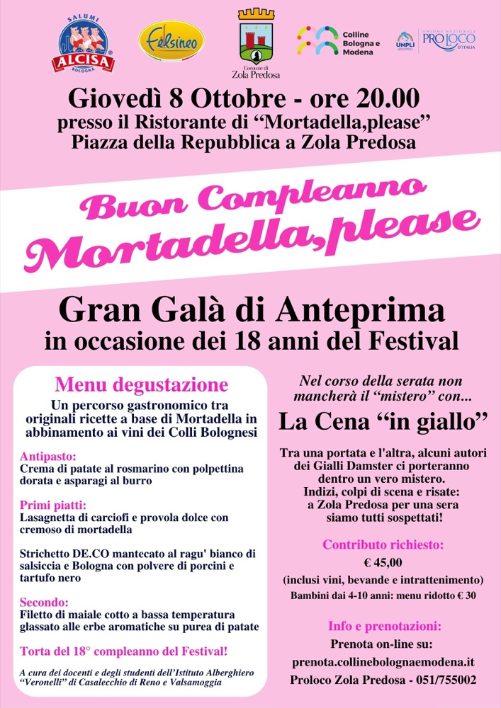 Locandina del Gran Galà di Anteprima di Mortadella, please: giovedì 8 ottobre 2026 ore 20