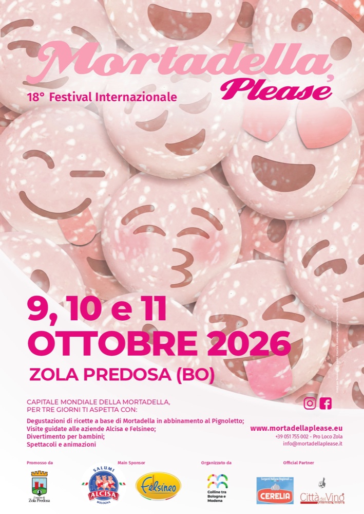 Locandina di Mortadella, please 2026: 9, 10 e 11 ottobre 2026 a Zola Predosa
